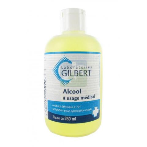 ALCOOL MODIFIÉ 70% GILBERT      Alcool modifié à 70 % Gilbert Alccol modifié en flacon de 250 ml pour la désinfection de la peau saine et du petit matériel
